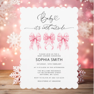 Baby It's Cold Outside Pink Bows Girl Baby Shower Invitation