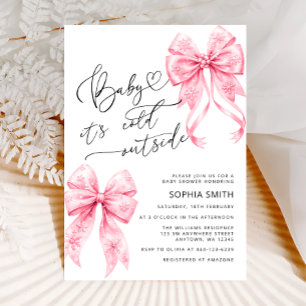 Baby It's Cold Outside Pink Bows Girl Baby Shower Invitation
