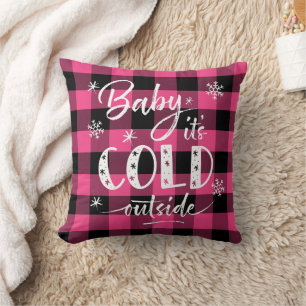 Baby It's Cold Outside Pink Buffalo Plaid Cushion