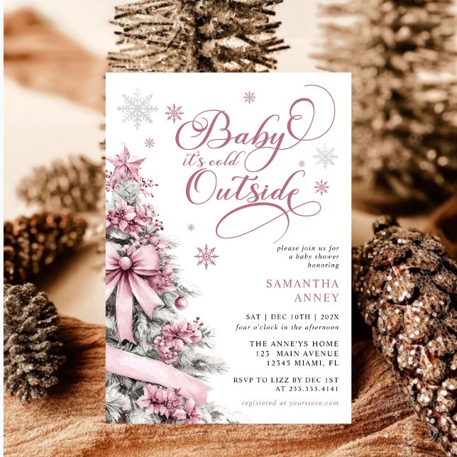  Baby it's Cold Outside Pink Christmas Baby Shower Invitation (Creator Uploaded)
