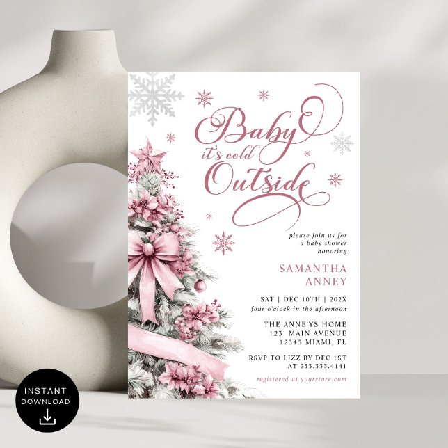  Baby it's Cold Outside Pink Christmas Baby Shower Invitation (Creator Uploaded)