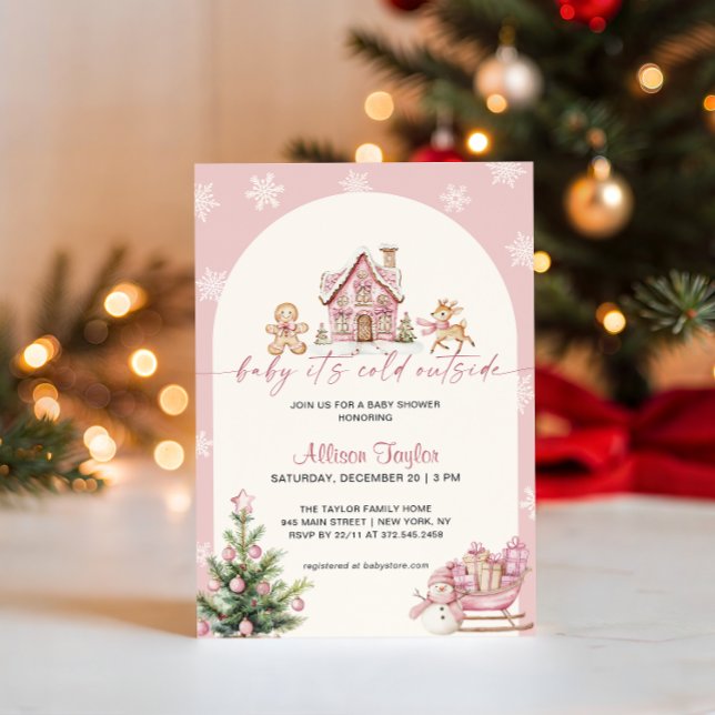 Baby It's Cold Outside Pink Girl Baby Shower Invitation (Creator Uploaded)