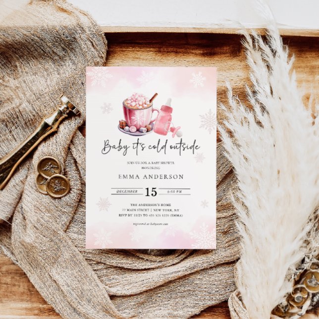 Baby It's Cold Outside Pink Girl Baby Shower Invitation (Creator Uploaded)