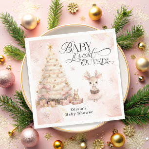Baby it's Cold Outside Pink Girl Deer Baby Shower Napkin