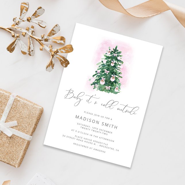 Baby its cold outside pink girl modern baby shower invitation (Creator Uploaded)