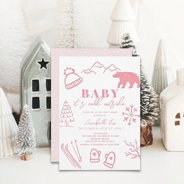 Baby It's Cold Outside Pink Girl Ski Baby Shower Invitation (Creator Uploaded)