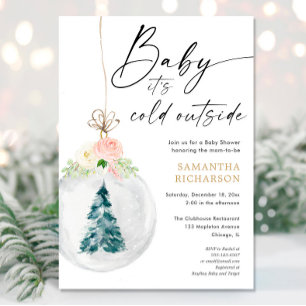 Baby it's cold outside Pink gold girl Christmas Invitation