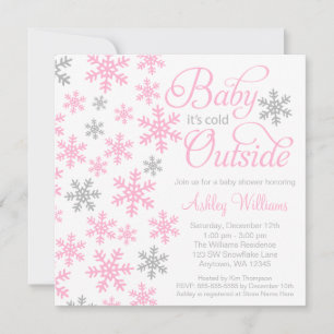 Baby It's Cold Outside Pink Grey Baby Shower Invitation