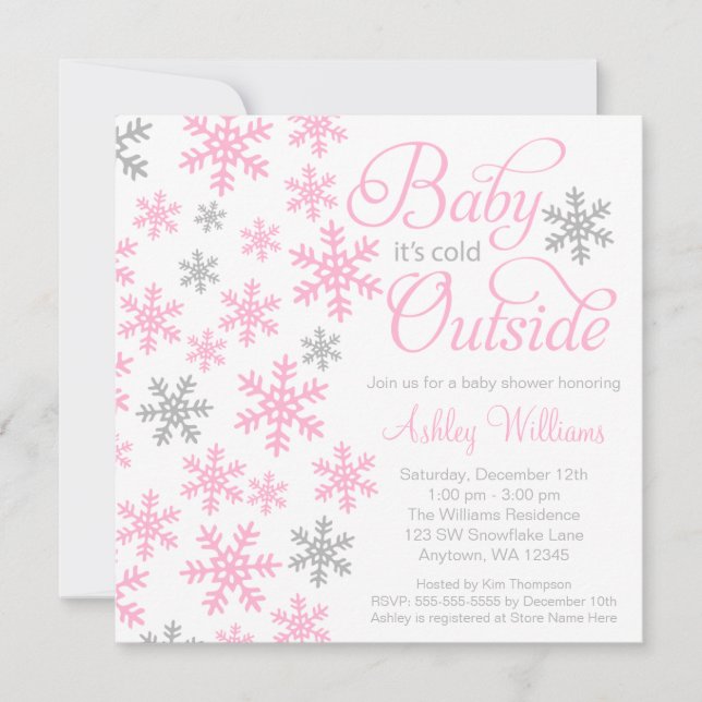 Baby It's Cold Outside Pink Grey Baby Shower Invitation (Front)
