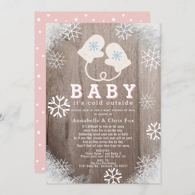 Baby Its Cold Outside Pink Shower by Mail Invitation (Front/Back)