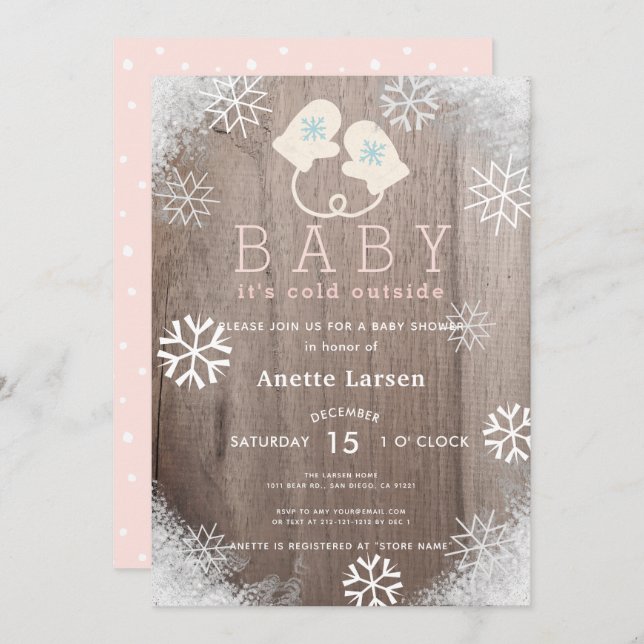 Baby Its Cold Outside Pink Shower Invitation (Front/Back)