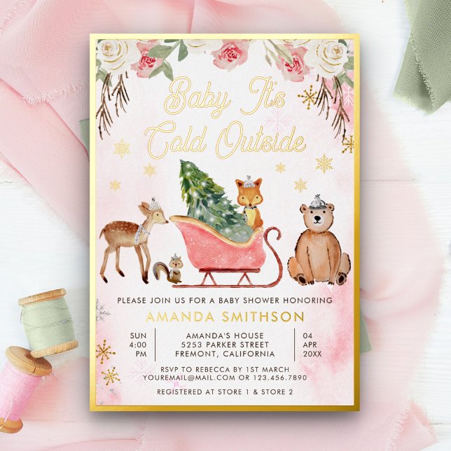 Baby It's Cold Outside Pink Sleigh Baby Shower (Creator Uploaded)
