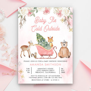 Baby It's Cold Outside Pink Sleigh Baby Shower Invitation