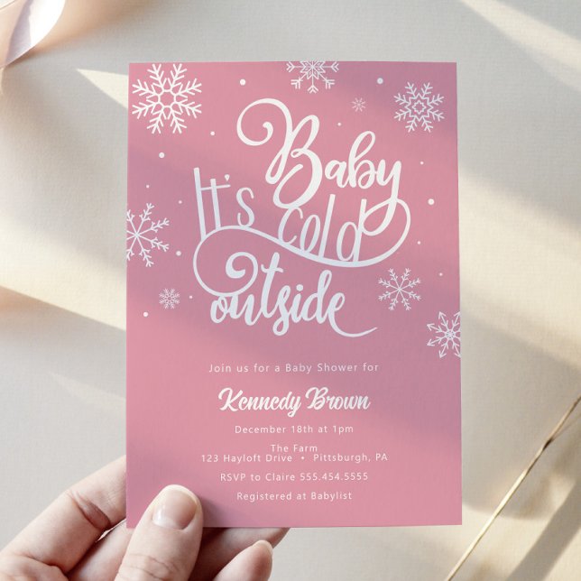 Baby it's Cold Outside Pink Snowflake Baby Shower Invitation (Creator Uploaded)