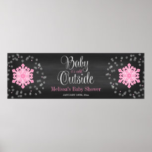 Baby It's Cold Outside Pink Snowflakes Baby Shower Poster