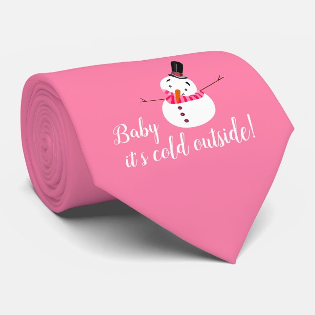 Baby It's Cold Outside, Pink Snowman Tie (Rolled)