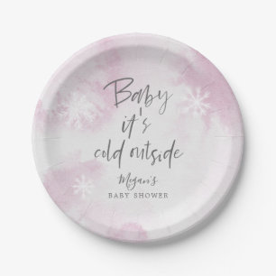 Baby It's Cold Outside Pink Watercolor Shower Paper Plate