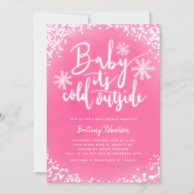 Baby Its Cold Outside Pink Winter Baby Shower Invitation (Front)