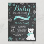 Baby Its Cold Outside Polar Bear Aqua Baby Shower Invitation<br><div class="desc">Baby Its Cold Outside Polar Bear Winter Baby Shower Invitation. Boy or Girl Baby Shower Invitation. Winter Holiday Baby Shower Invite. Aqua and White Snowflakes. Snowman and Chalkboard Background. For further customisation,  please click the "Customise it" button and use our design tool to modify this template.</div>