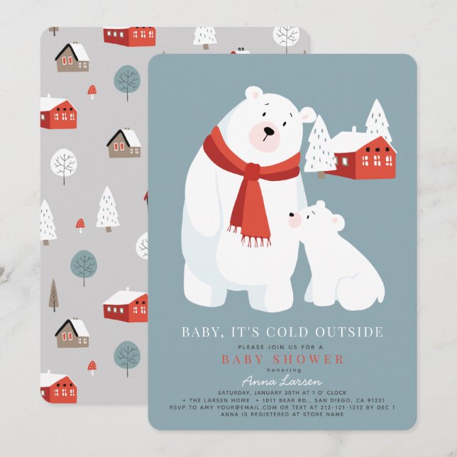 Baby It's Cold Outside Polar Bear Baby Shower Invitation (Front/Back)