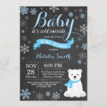 Baby Its Cold Outside Polar Bear Boy Baby Shower Invitation<br><div class="desc">Baby Its Cold Outside Polar Bear Winter Boy Baby Shower Invitation. Boy Baby Shower Invitation. Winter Holiday Baby Shower Invite. Blue and White Snowflakes. Snowman and Chalkboard Background. For further customisation,  please click the "Customise it" button and use our design tool to modify this template.</div>