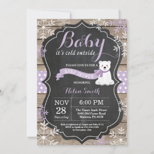 Baby its Cold Outside Polar Bear Girl Baby Shower Invitation