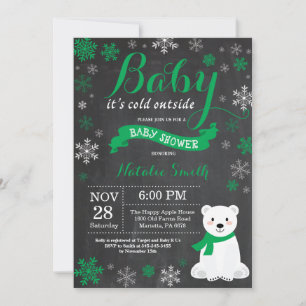 Baby Its Cold Outside Polar Bear Green Baby Shower Invitation