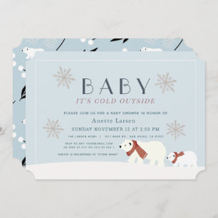 Baby Its Cold Outside Polar Bears Blue Baby Shower Invitation