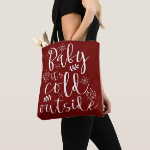 Baby Its Cold Outside Pretty Red & White Christmas Tote Bag