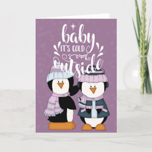 Baby It's Cold Outside Purple & Blue Penguins Card