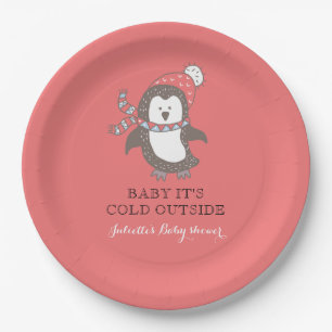 Baby It's Cold Outside Red Baby Shower Paper Plate