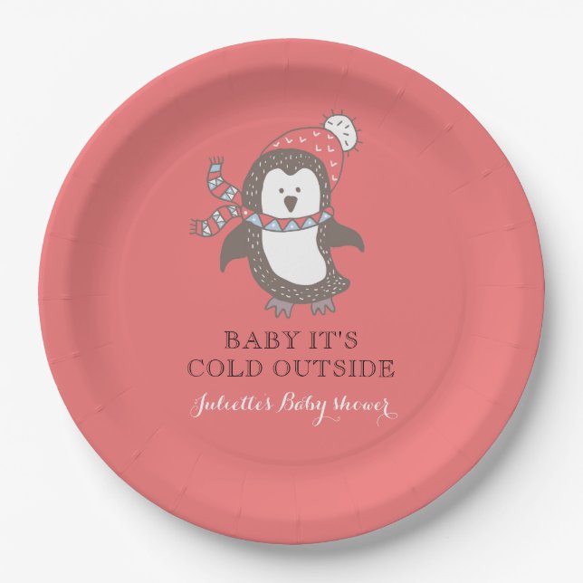 Baby It's Cold Outside Red Baby Shower Paper Plate (Front)