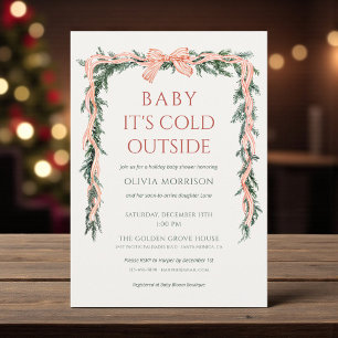 Baby It's Cold Outside Red Bow Baby Shower Invitation