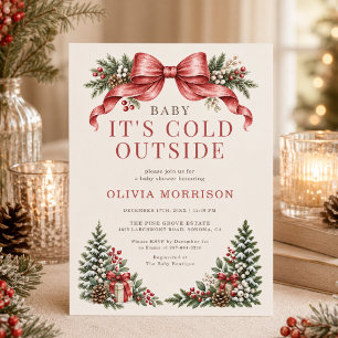 Baby It's Cold Outside Red Bow Baby Shower Invitation