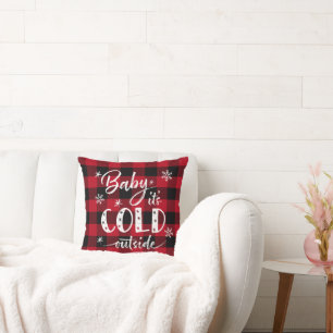Baby It's Cold Outside Red Buffalo Plaid Throw Pil Cushion