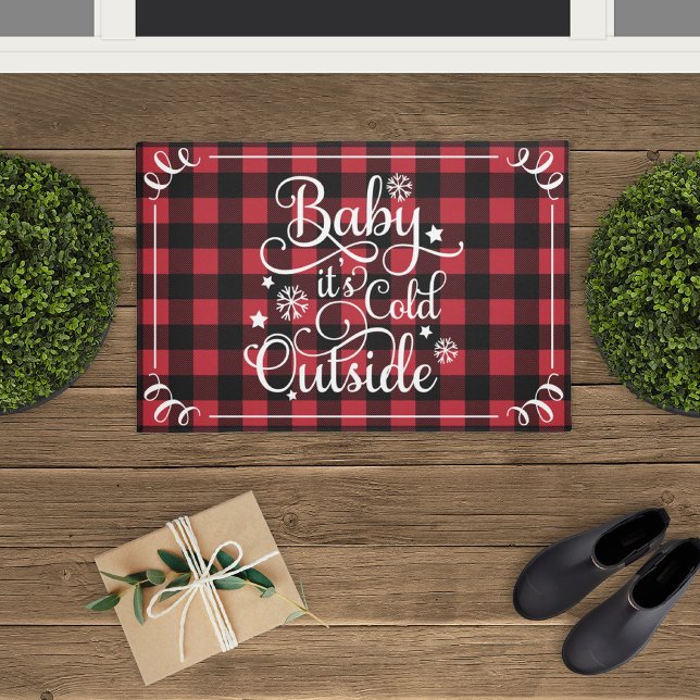 Baby Its Cold Outside Red Check Script Doormat (Creator Uploaded)