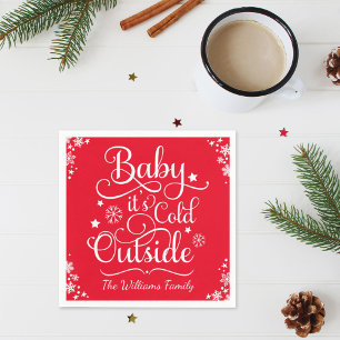 Baby Its Cold Outside Red Personalised Holiday Napkin