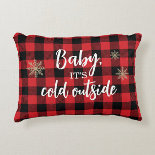 Baby It's Cold Outside Red Plaid Decorative Cushion