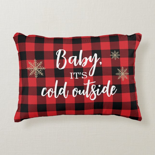 Baby It's Cold Outside Red Plaid Decorative Cushion (Front)