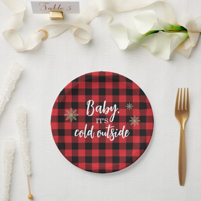 Baby It's Cold Outside Red Plaid Paper Plate (Wedding)