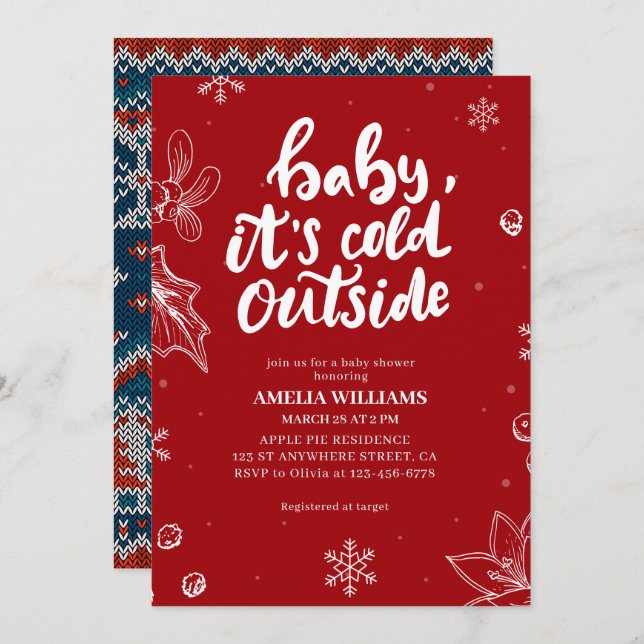 Baby its cold outside red winter baby shower invitation (Front/Back)
