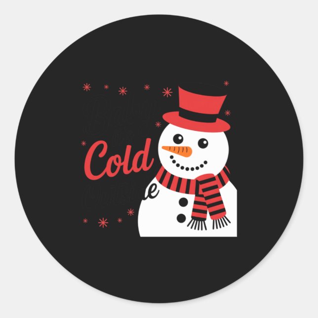 Baby It's Cold Outside Retro Christmas Long Sleeve Classic Round Sticker (Front)