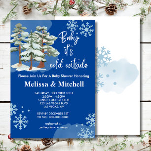 Baby its cold outside royal blue snowflake invitation