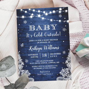 Baby It's Cold Outside Rustic Blue Baby Shower Invitation
