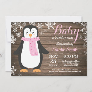 Baby its Cold Outside Rustic Penguin Baby Shower Invitation