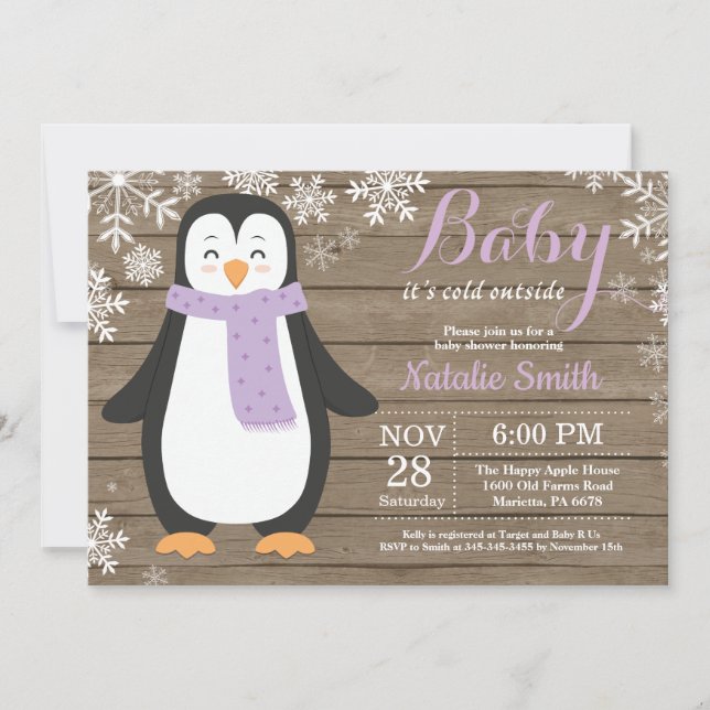 Baby its Cold Outside Rustic Penguin Baby Shower Invitation (Front)