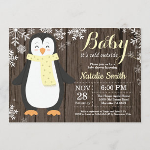 Baby its Cold Outside Rustic Penguin Baby Shower Invitation