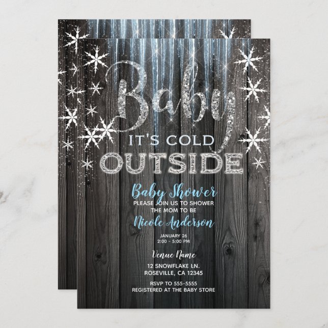 Baby it's Cold Outside Rustic Winter Baby Shower Invitation (Front/Back)