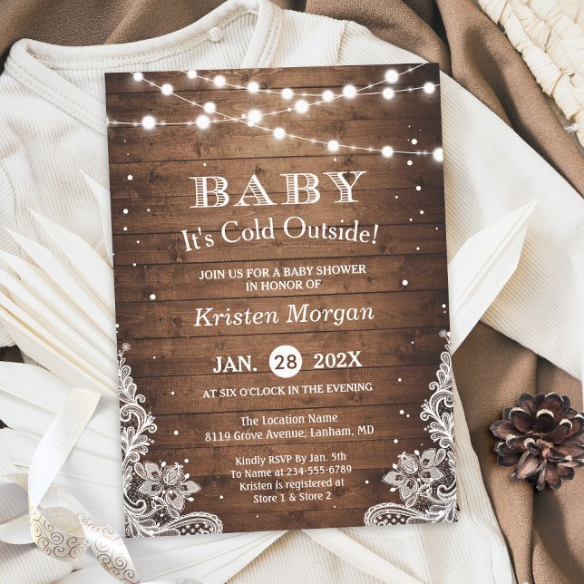 Baby Its Cold Outside Rustic Winter Baby Shower Invitation (Creator Uploaded)