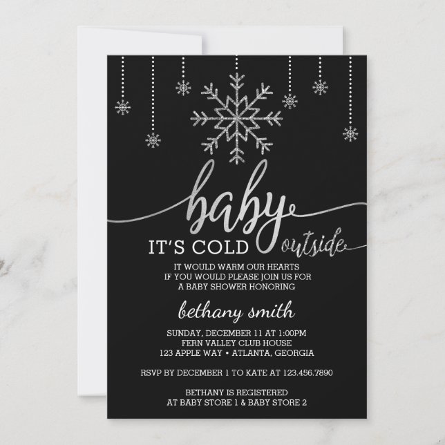 Baby It's Cold Outside Shower Invite, Faux Glitter Invitation (Front)